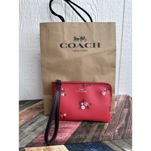 Coach F34316 Red Coated Canvas Baby Bouquet Corner Zip Wristlet Purse Wallet NWT - Picture 1 of 11